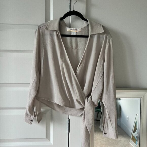 Mimi Chica Taupe Wrap Blouse – Size L - Picture 1 of 5